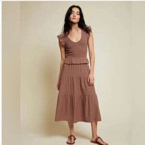 Nation LTD Fabienne Dress Maojave Brown Boho‎ Ruffled Tiered Midi Size XL